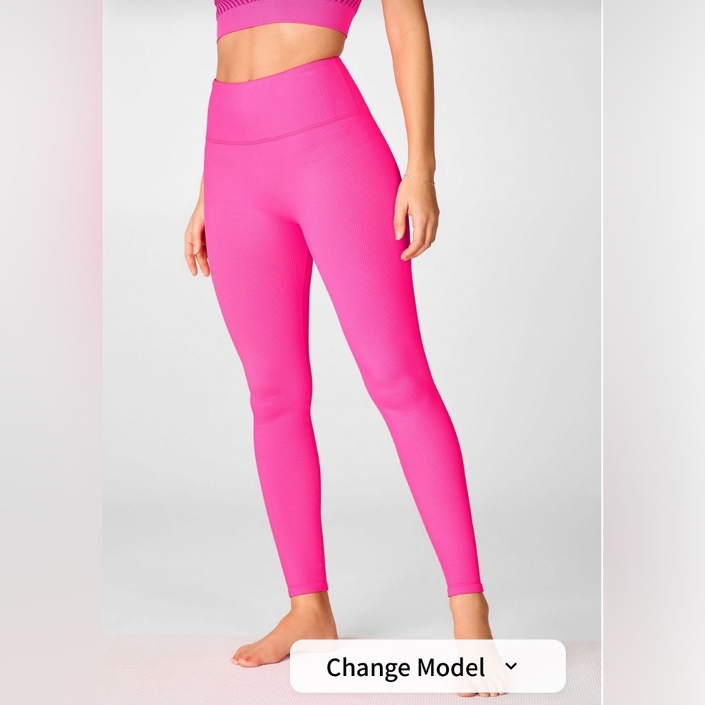 Fabletics NWT High-Waisted Seamless Rib Legging in Flourescent Pink women’s XL